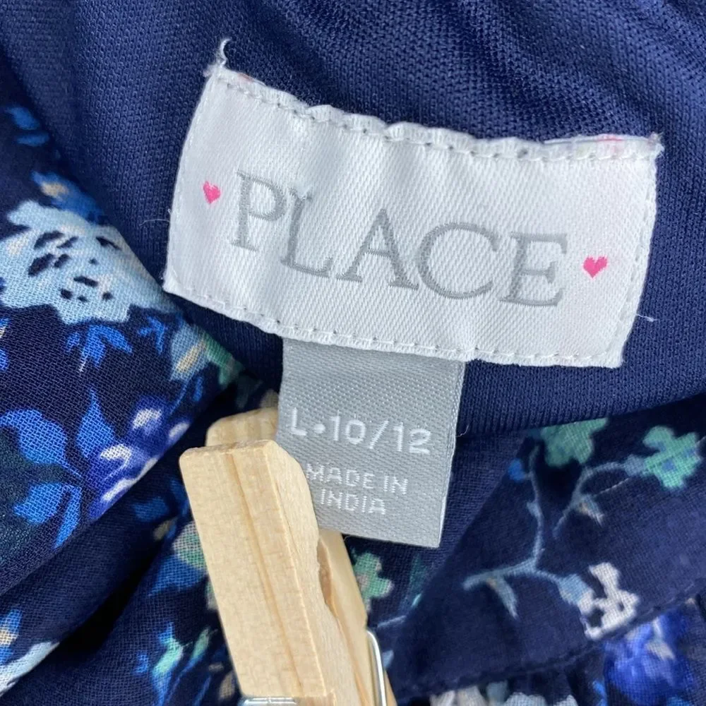 5/$25 Children’s Place Blue Floral Sheer Bell Flare Sleeves Tiered Overlay Lined